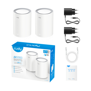 DOMOWY SYSTEM WI-FI MESH M3000(2-PACK) V2.0 Wi-Fi 6 2.4 GHz, 5 GHz, 574 Mb/s + 2402 Mb/s CUDY